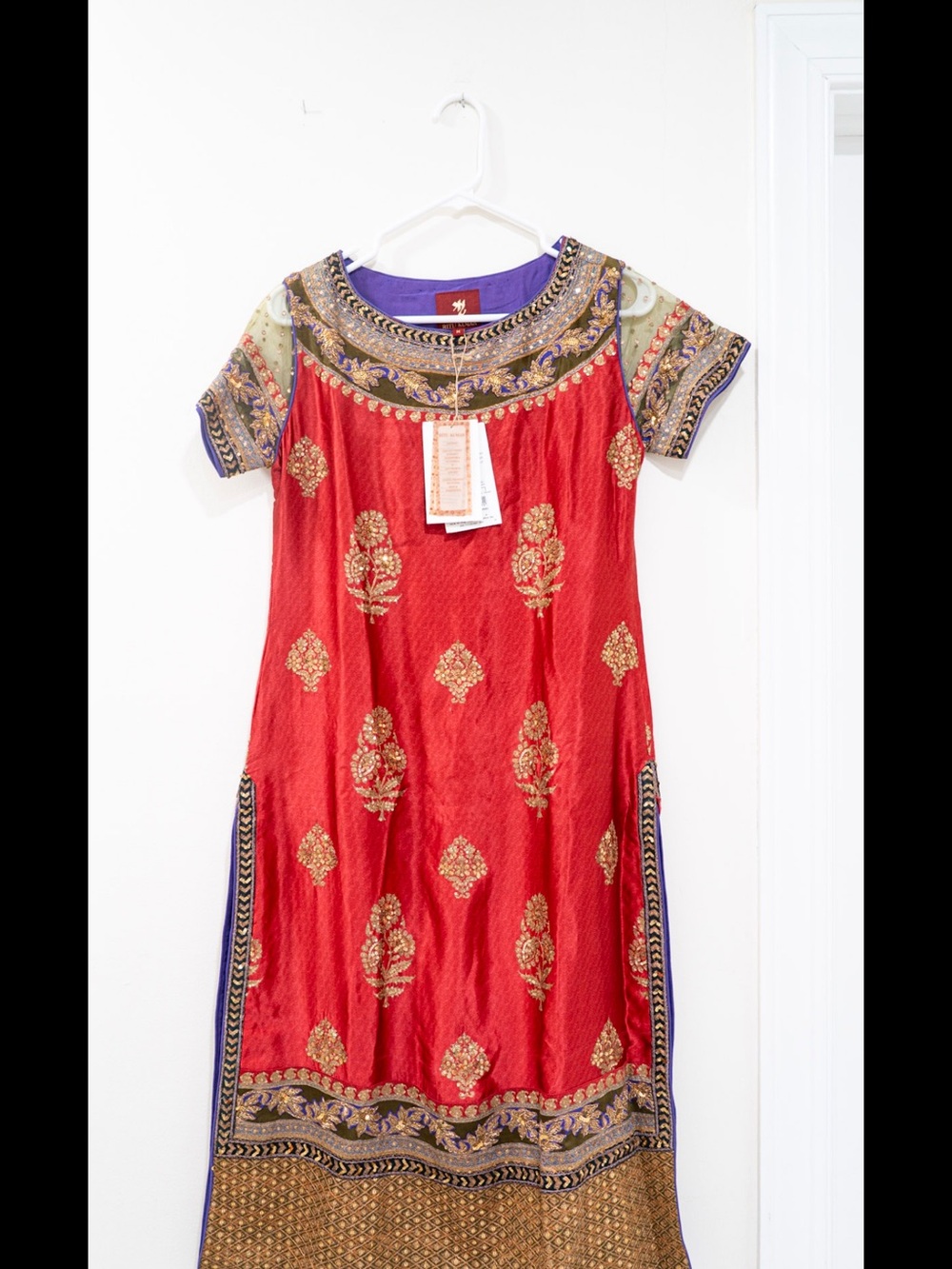 Elegant Red Embellished Long Sleeve Top Dress Dress new with tags